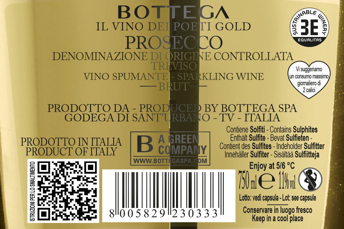 Etichette e vino: produttore di prosecco fa da sé: “Non più di due bicchieri al giorno”